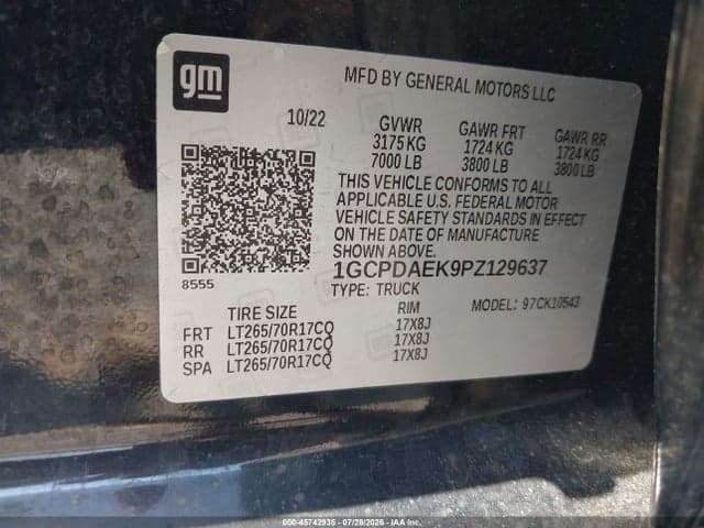 2023 CHEVROLET SILVERADO 1500 4WD SHORT BED WT 9