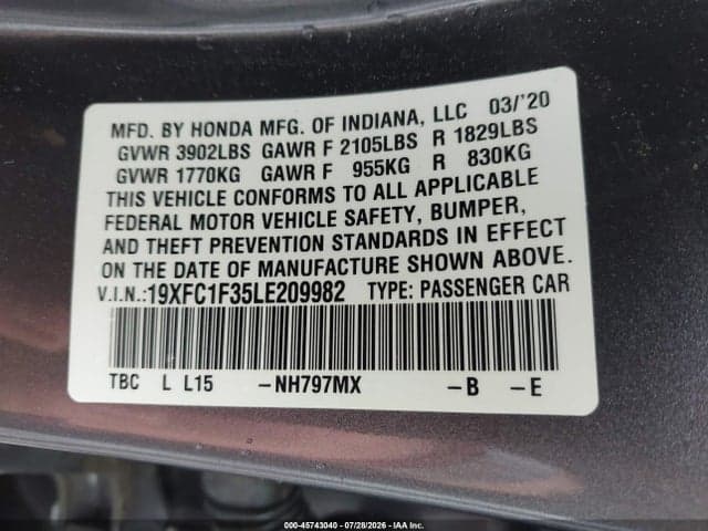2020 HONDA CIVIC EX 9