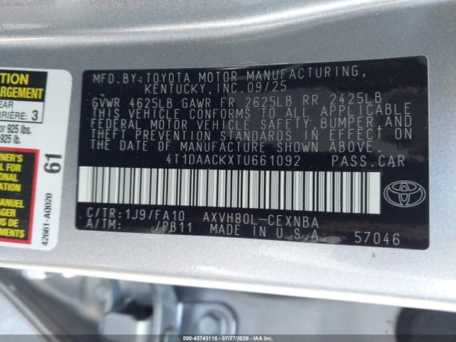 2026 TOYOTA CAMRY LE 9