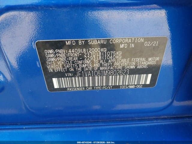 2021 SUBARU WRX PREMIUM 9