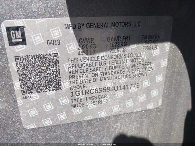 2018 CHEVROLET VOLT LT 9