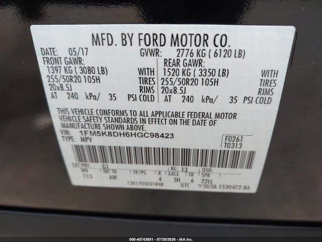 2017 FORD EXPLORER XLT 9