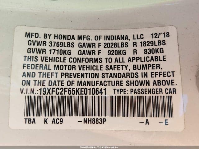 2019 HONDA CIVIC LX 9