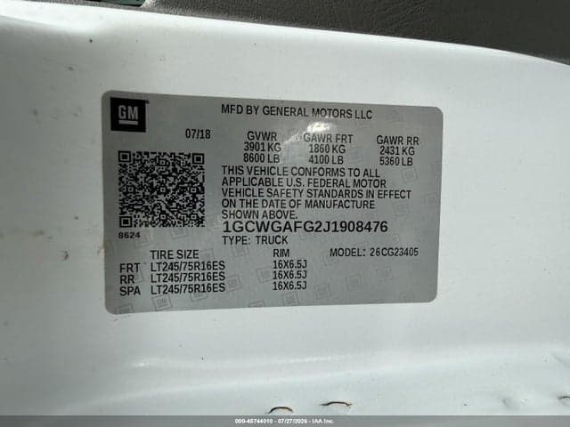 2018 CHEVROLET EXPRESS 2500 WORK VAN 9