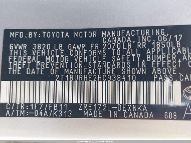 2017 TOYOTA COROLLA LE 9