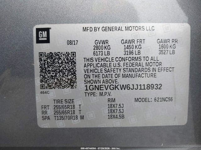 2018 CHEVROLET TRAVERSE LT CLOTH 9