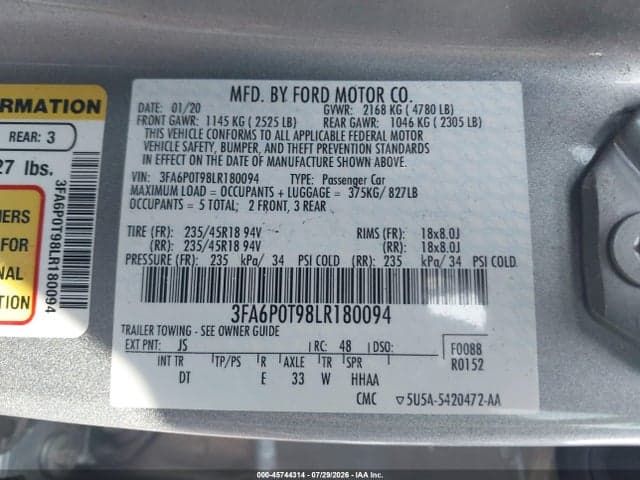 2020 FORD FUSION SE 9