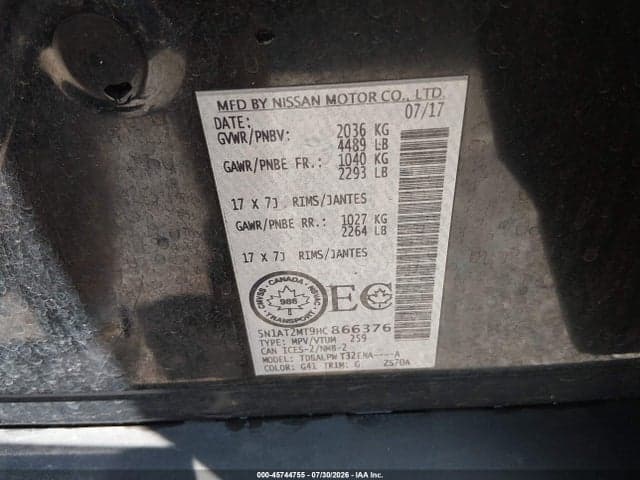 2017 NISSAN ROGUE S/SL/SV 9