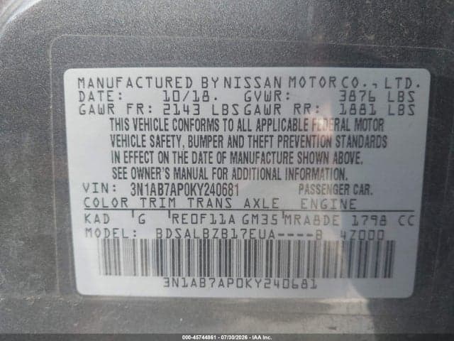 2019 NISSAN SENTRA S 9