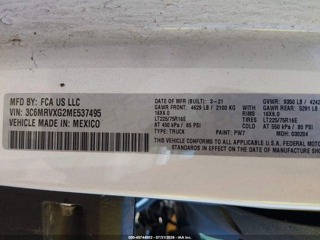 2021 RAM PROMASTER 3500 9