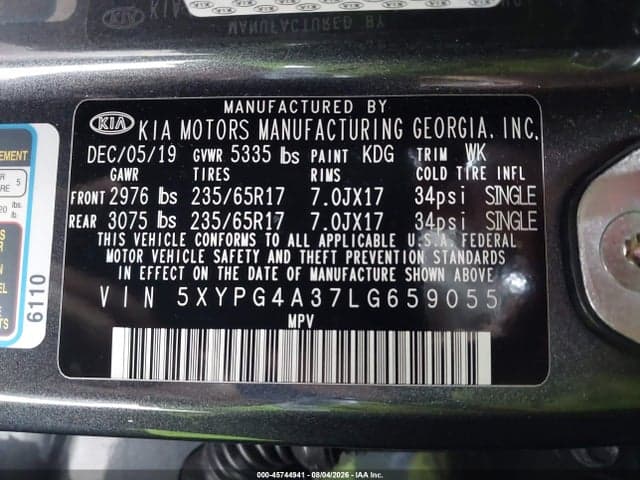 2020 KIA SORENTO 2.4L LX 9