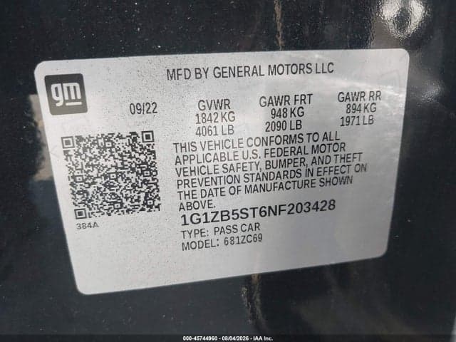 2022 CHEVROLET MALIBU FWD LS 9