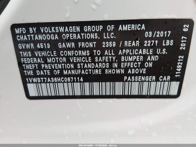 2017 VOLKSWAGEN PASSAT 1.8T SE 9