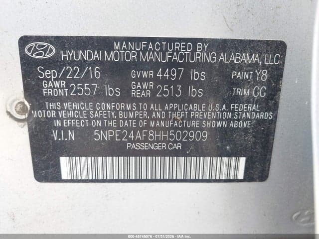 2017 HYUNDAI SONATA 9