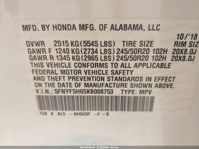 2019 HONDA PILOT TOURING 9