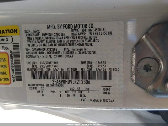 2020 FORD FUSION SE 9