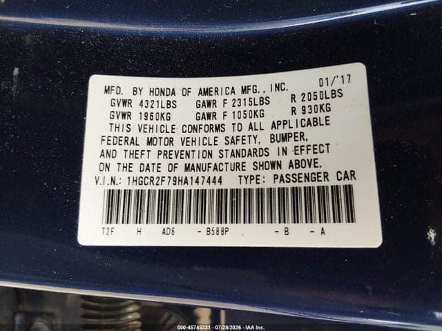 2017 HONDA ACCORD EX 9