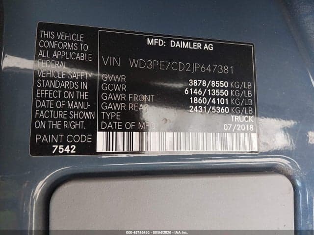 2018 MERCEDES-BENZ SPRINTER 2500 STANDARD ROOF V6 9