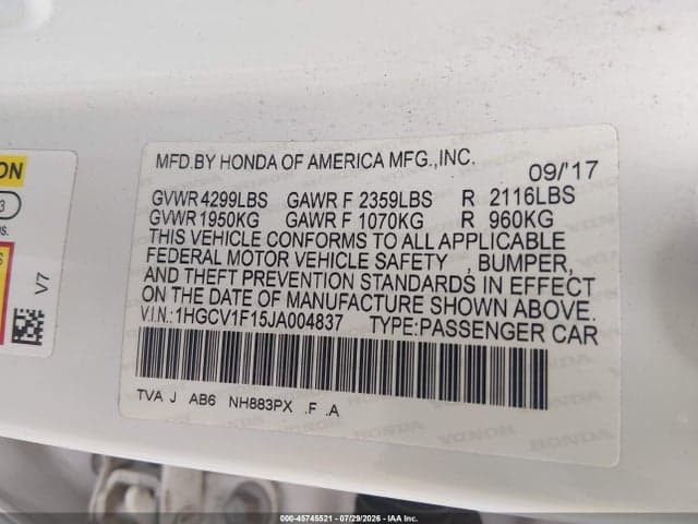 2018 HONDA ACCORD LX 9
