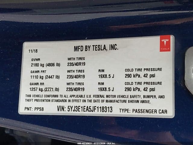 2018 TESLA MODEL 3 LONG RANGE/MID RANGE 9