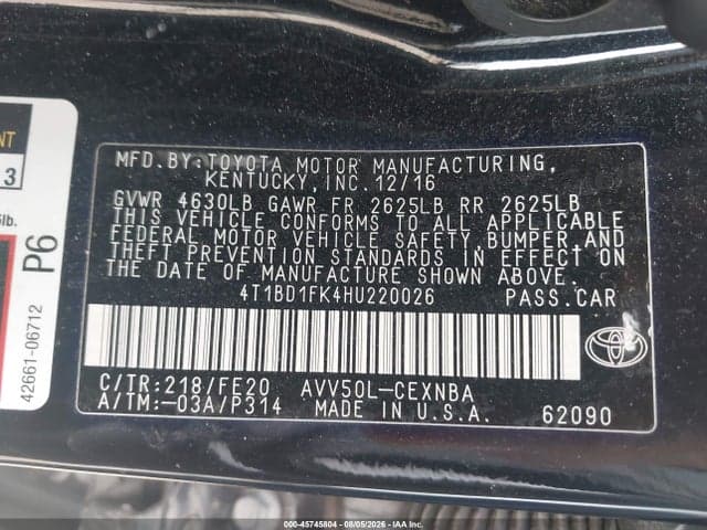 2017 TOYOTA CAMRY HYBRID LE 9