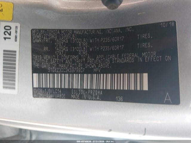 2019 TOYOTA SIENNA XLE 8 PASSENGER 9