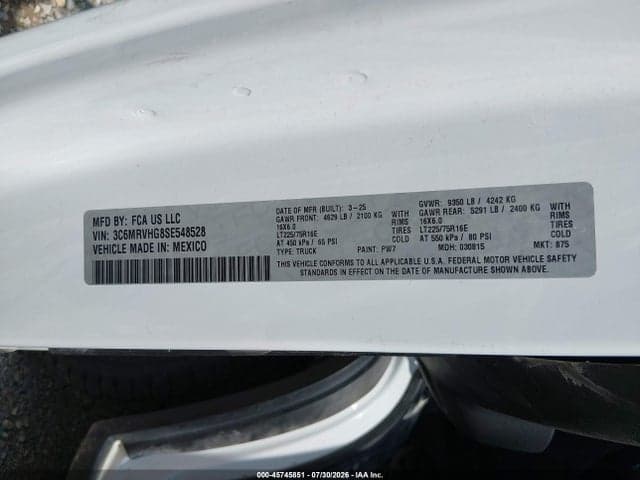 2025 RAM PROMASTER 3500 TRADESMAN HIGH ROOF 159 WB W/PASS SEAT 9