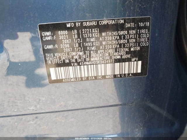 2019 SUBARU ASCENT PREMIUM 9
