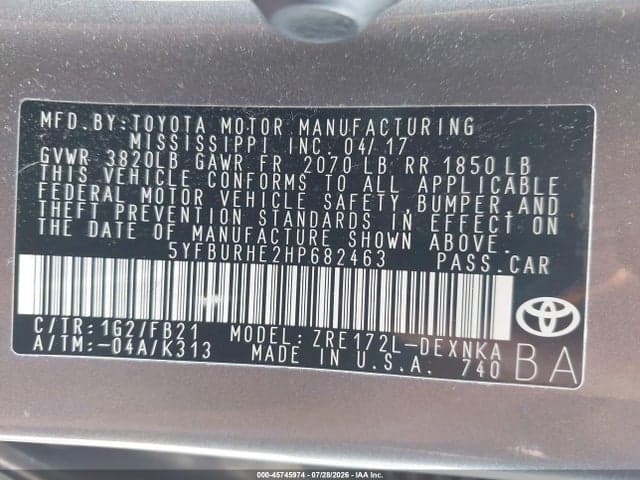 2017 TOYOTA COROLLA LE 9
