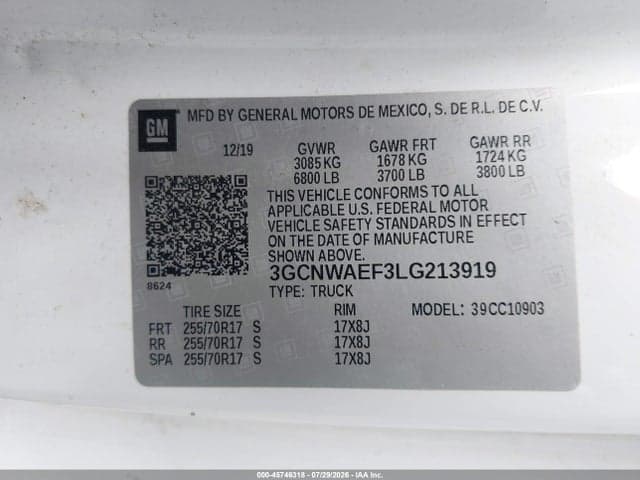 2020 CHEVROLET SILVERADO 1500 2WD LONG BED WT 9