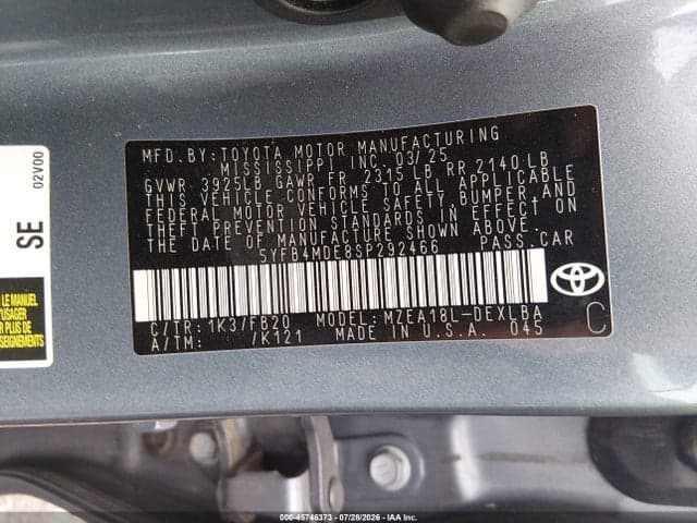 2025 TOYOTA COROLLA LE 9