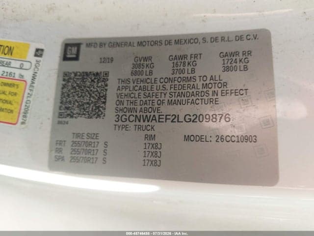 2020 CHEVROLET SILVERADO 1500 2WD LONG BED WT 9