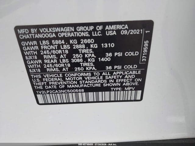 2022 VOLKSWAGEN ATLAS 2.0T SE 9