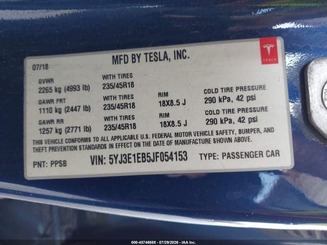 2018 TESLA MODEL 3 LONG RANGE/PERFORMANCE 9