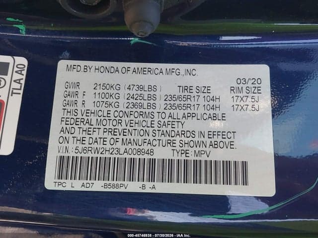 2020 HONDA CR-V AWD LX 9