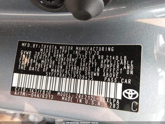 2020 TOYOTA COROLLA LE 9