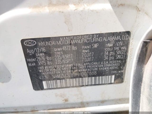 2017 HYUNDAI SANTA FE SPORT 2.4L 9