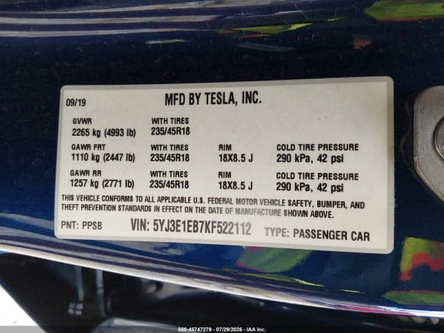 2019 TESLA MODEL 3 LONG RANGE/PERFORMANCE 9