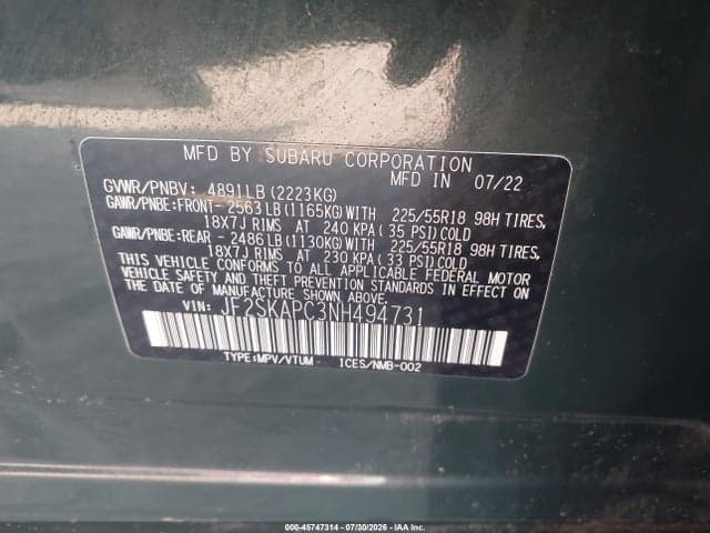 2022 SUBARU FORESTER LIMITED 9