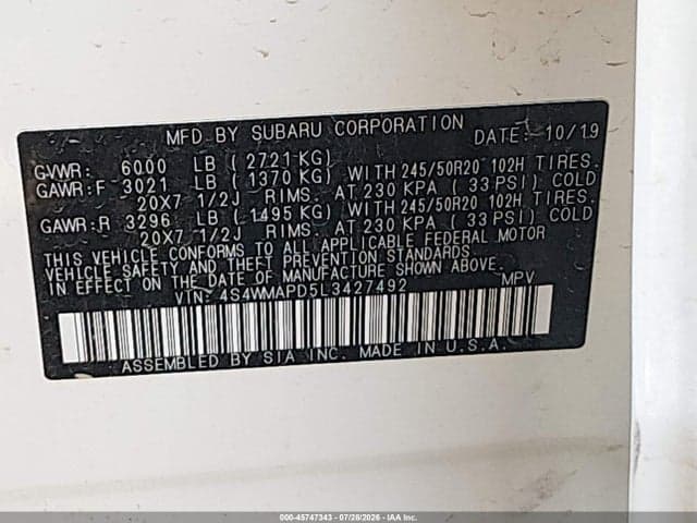 2020 SUBARU ASCENT LIMITED 9