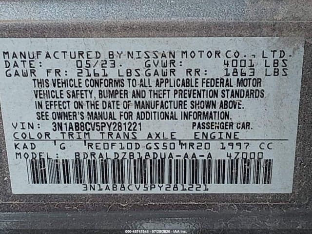2023 NISSAN SENTRA SV XTRONIC CVT 9