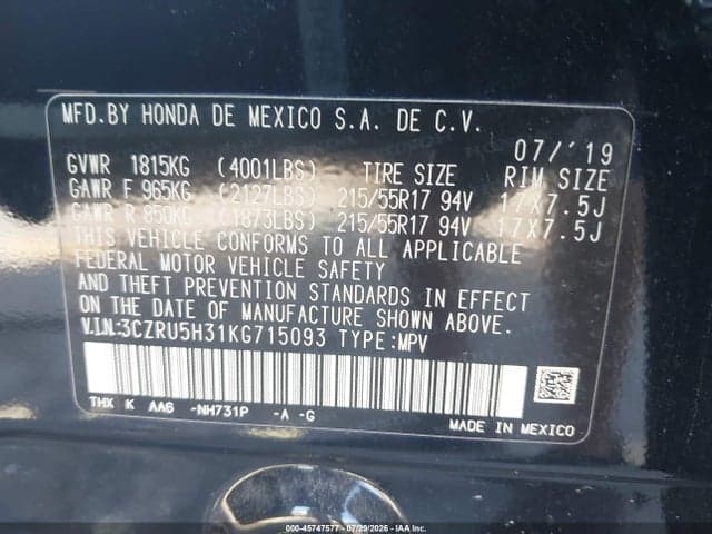 2019 HONDA HR-V LX 9