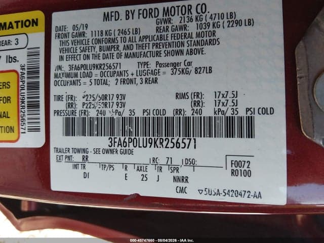 2019 FORD FUSION HYBRID SE 9