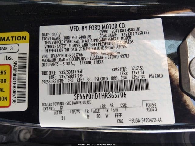 2017 FORD FUSION SE 9