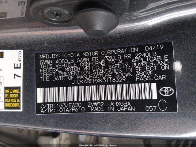 2019 TOYOTA PRIUS PRIME PREMIUM 9
