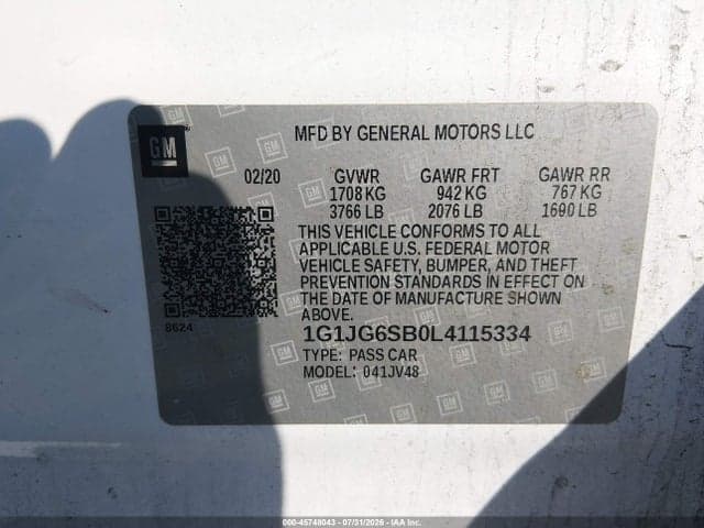 2020 CHEVROLET SONIC FWD 1FL 5-DOOR 9