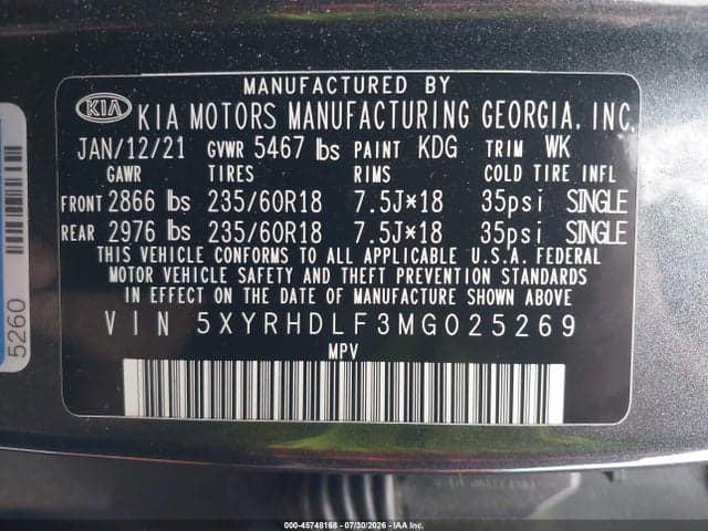2021 KIA SORENTO EX 9