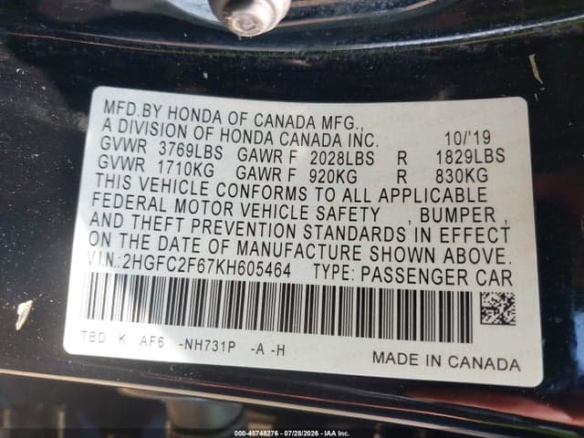 2019 HONDA CIVIC LX 9