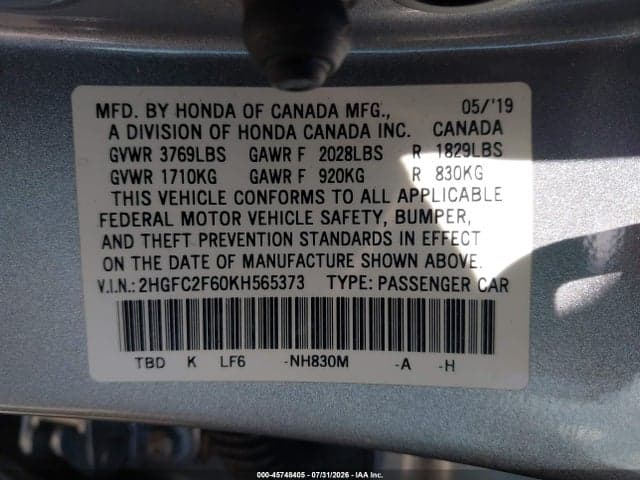 2019 HONDA CIVIC LX 9
