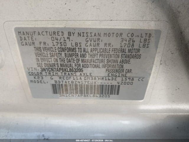 2019 NISSAN VERSA 1.6 SV 9